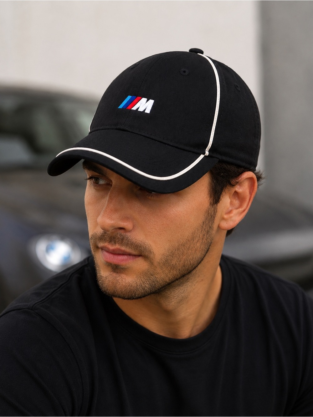 BMW Lifestyle M Performance Black Stretch Fit Hat Cap Embroidered Logo